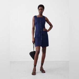NWT Banana Republic Linen Blend Square Neck Mini Dress Summer office Navy XS